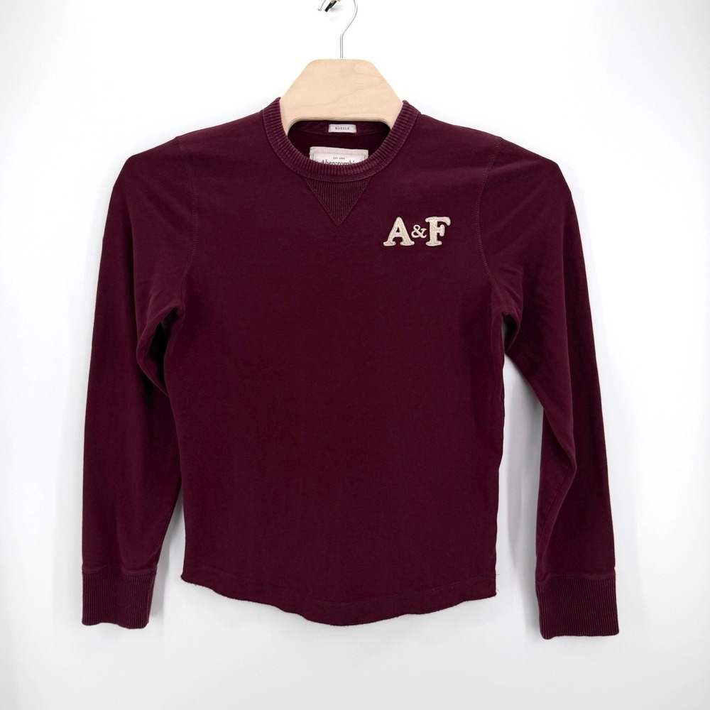 Y2K Abercrombie & Fitch Long Sleeve Tee Mens L Burgundy Muscle Fit T Shirt VTG